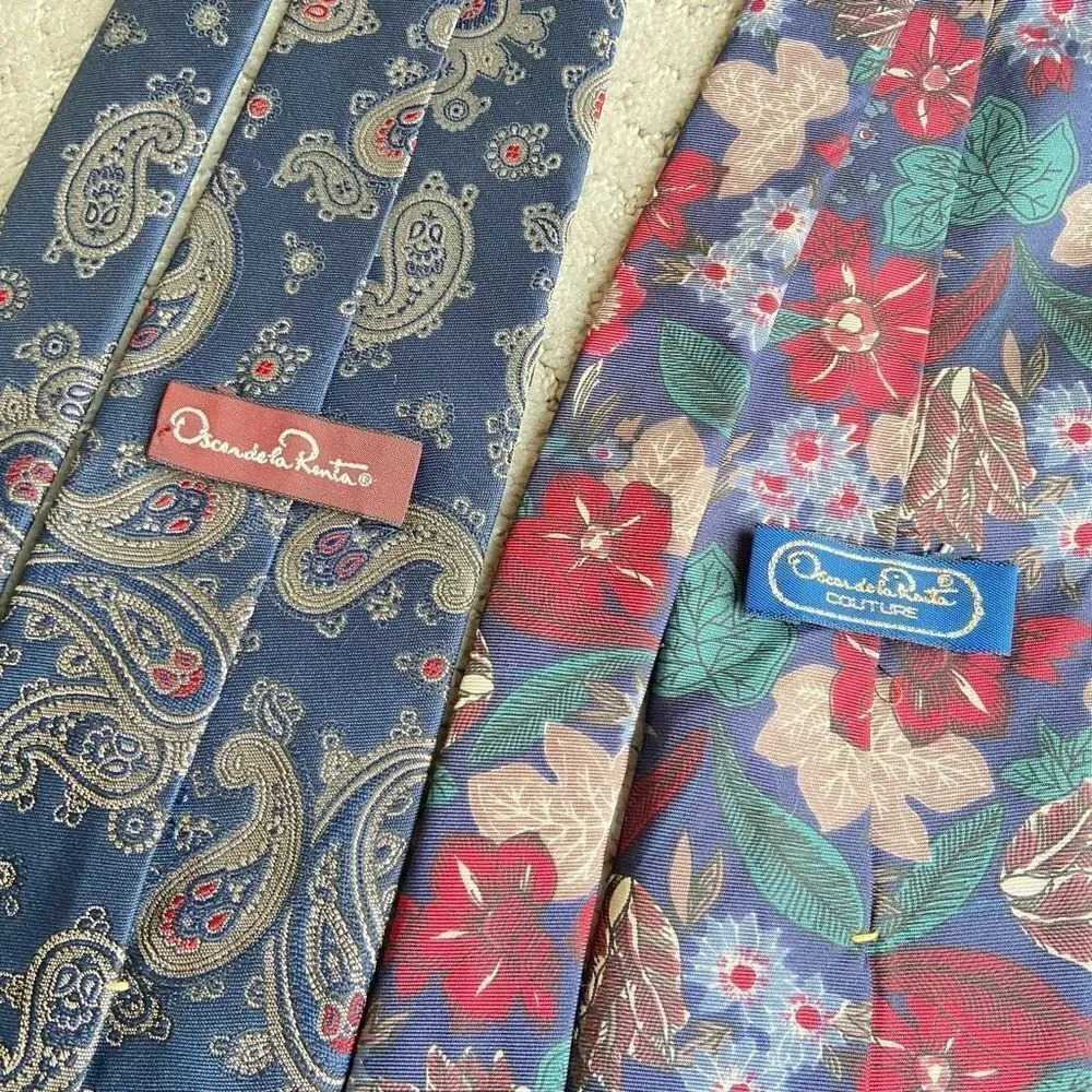 Oscar de la Renta Vintage Silk Neck Ties Set of Two